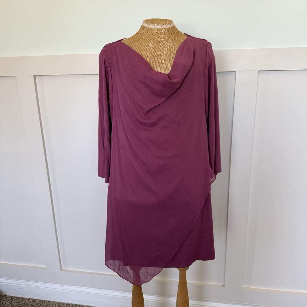 Soft Surroundings Layered Tunic Top  1X Purple Cowl Neck Crepe 3/4 Sleeve Casual